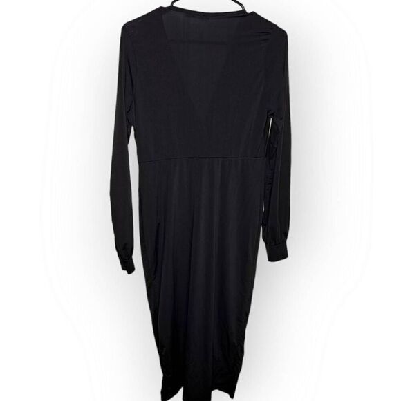 Boohoo Women's Disco Slinky Twist Front Wrap Dress in Black size 10 US - Picture 4 of 7